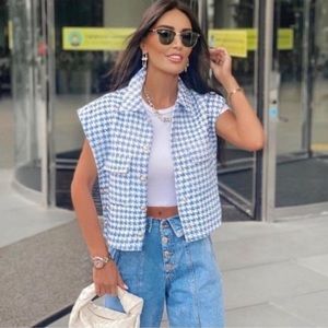 NWT ZARA Blue/White Houndstooth Vest